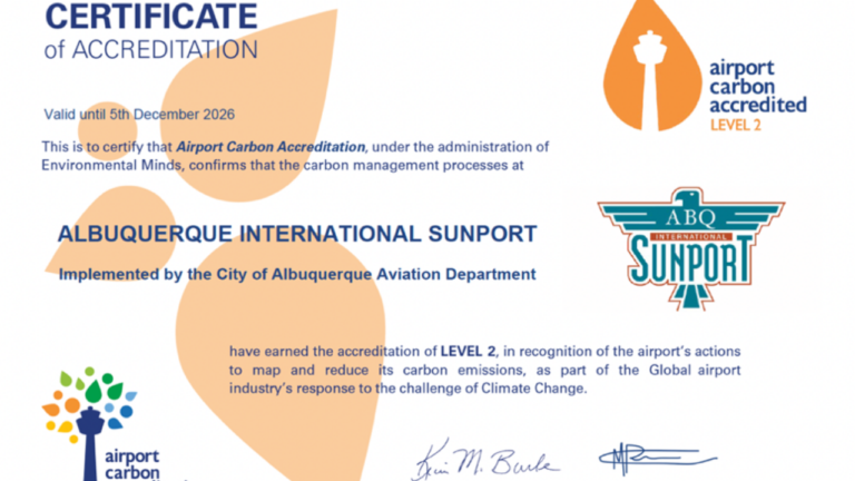 Sunport de Albuquerque: Logra Acreditación Ambiental Nivel 2 por Reducción de Emisiones