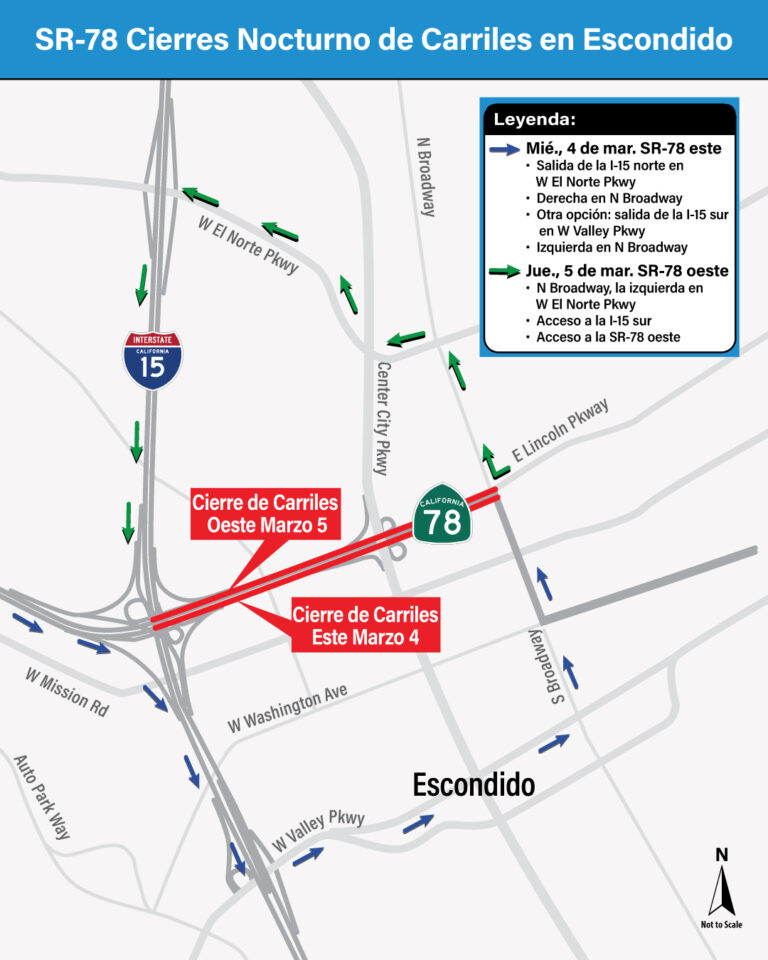 Cierres Nocturnos en la SR-78 en Escondido por Mantenimiento Carretero