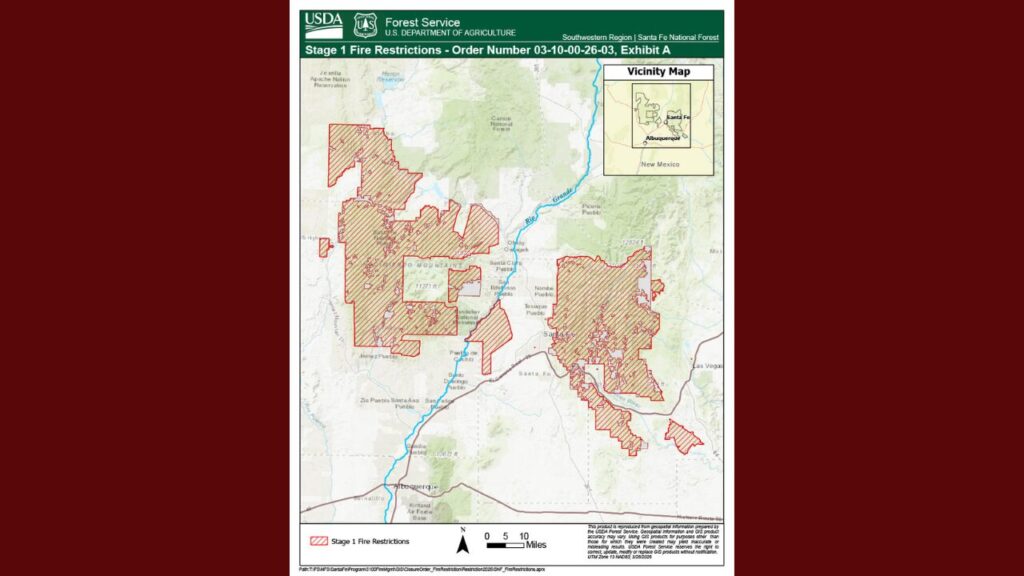 Restricciones de Fuego Etapa 1 en el Bosque Nacional de Santa Fe por Alto Riesgo de Incendios