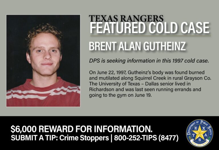 Texas Rangers Reactivan Caso Sin Resolver de Brent Alan Gutheinz con Recompensa de $6,000