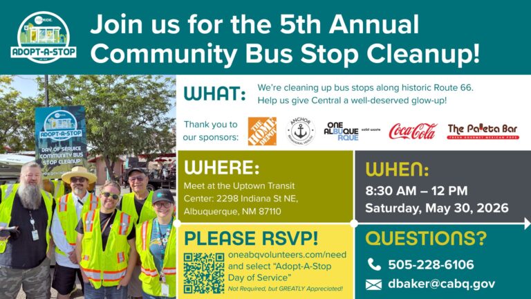 Únete a la Limpieza de Paradas de Autobús en Central Avenue: Convocatoria de Voluntarios en Albuquerque