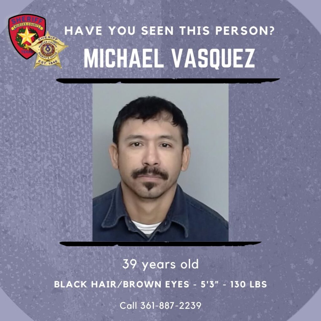 Urgente: Alerta en el condado de Nueces por Michael Vasquez, sospechoso buscado