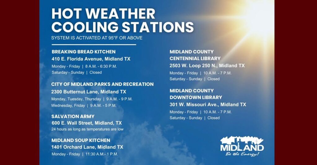Centros de enfriamiento en Midland se activan por ola de calor con temperaturas de 95°F o más