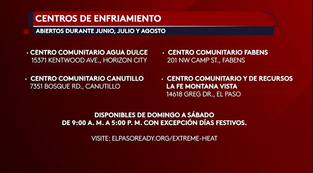 Centros de enfriamiento en El Paso: opciones abiertas para quienes no tienen aire acondicionado