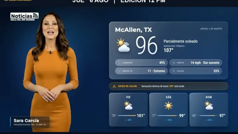 El Clima McAllen — Jueves 6 de agosto · Edición 12:00 PM