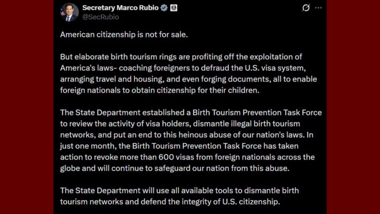 Marco Rubio: Fuerza contra el “turismo de nacimiento” revoca más de 600 visas en un mes