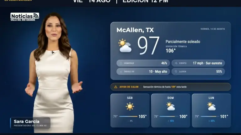 Clima en McAllen hoy: viernes 14 de agosto, edición de las 12:00 PM