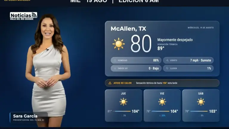Clima McAllen hoy: miércoles 19 de agosto, edición 6:00 AM