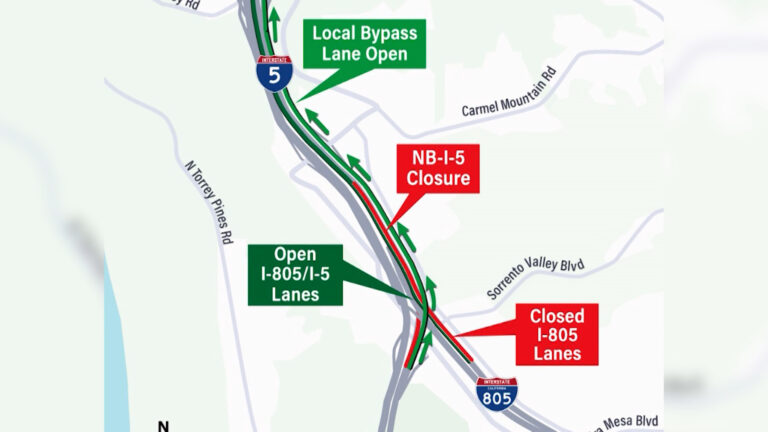 Caltrans anuncia cierres nocturnos en I-5 e I-805 de San Diego por trabajos de pavimentación