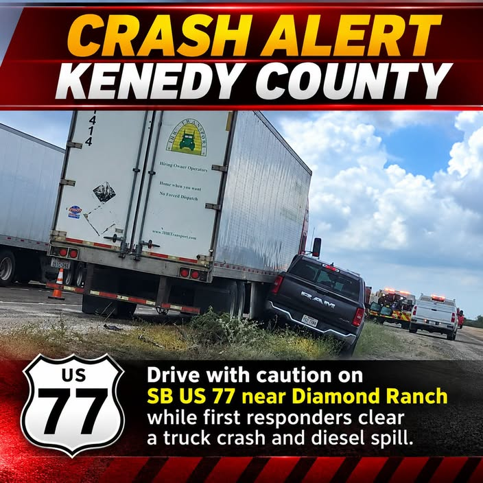 Precaución por accidente y derrame de diésel en US 77 en el condado de Kenedy