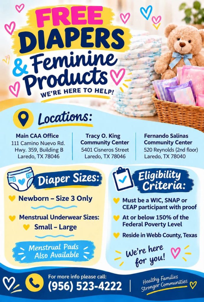 Ofrecen pañales y productos femeninos gratuitos en Laredo