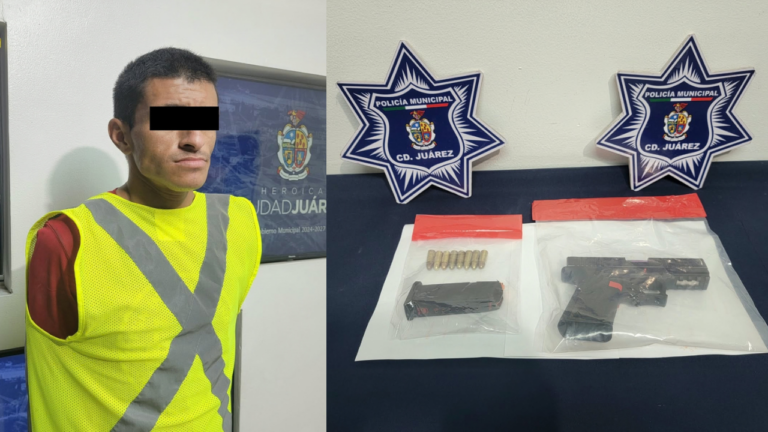 Detienen a un adulto y a un menor tras asegurarles un arma de fuego 9 milímetros en Ciudad Juárez